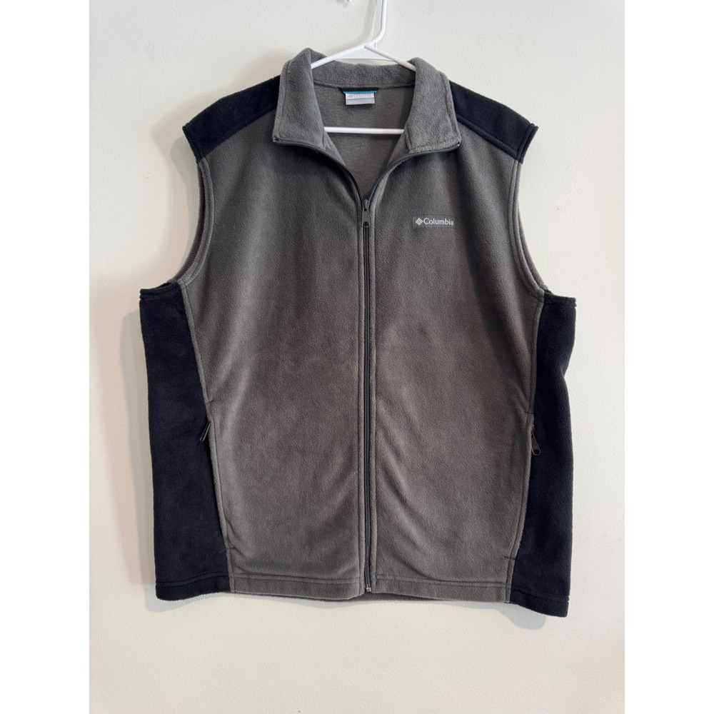 Columbia Fleece Full Zip Vest Mens Large Gray Black Colorblock Sleeveless Jacket